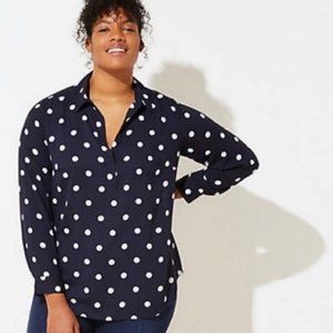 Navy Longsleeve Blouse with Polka Dots